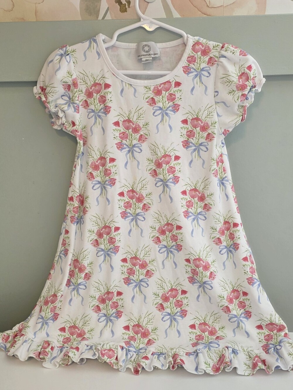 The Proper Peony 5 Or 5t Dress Pink Floral & Blue Bow Print